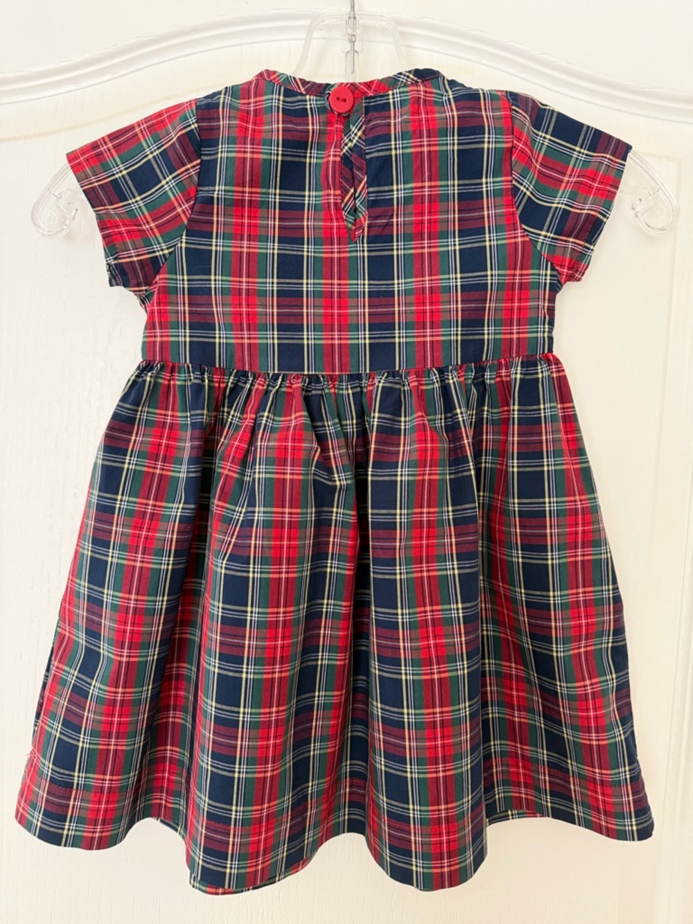 Smiling Button Girls Red & Green Plaid Short Sleeve Cotton Dress, Size 3T - Picture 5 of 10